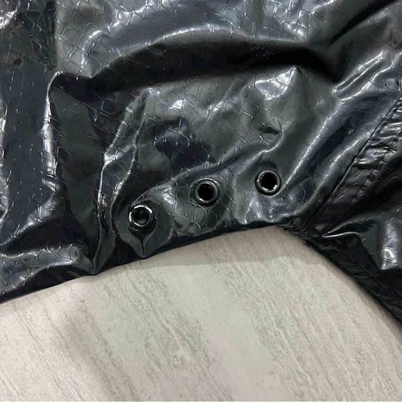 Vtg Slippery When Wet Rain Coat Wipette Women's Sz M Black Vinyl Rainbow Zipper - Picture 8 of 10